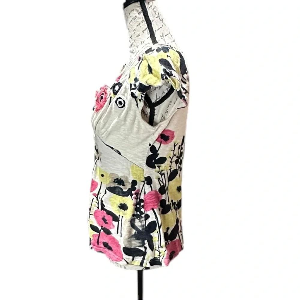Anthropologie Baraschi Floral Short Puff Cap Sleeve Top Size Medium